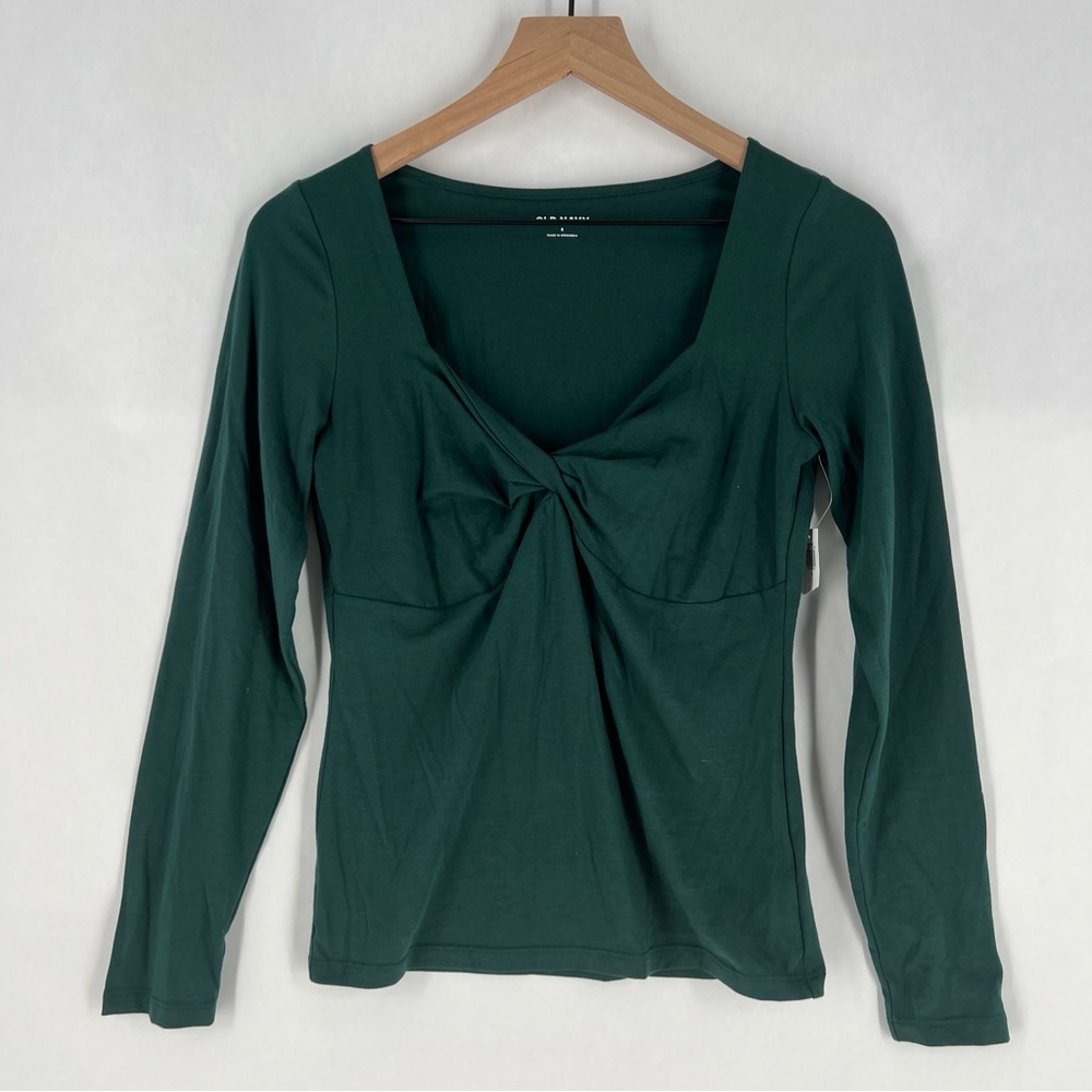 Old Navy Twist Front V-Neck Emerald Green Stretch Cotton‎ Long Sleeve Top Size S